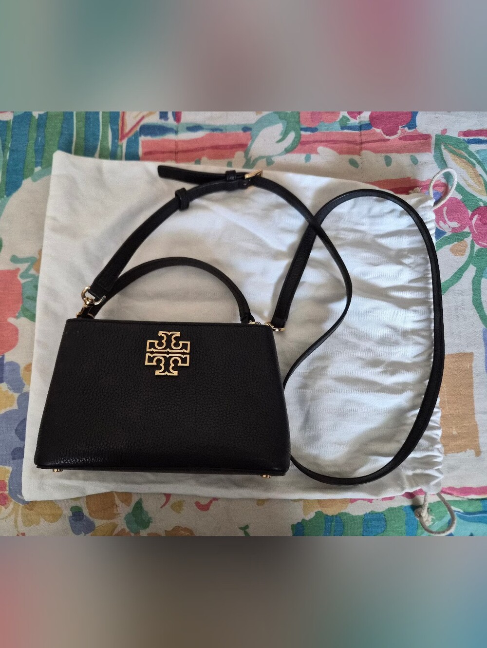 Tory Burch Black Leather Detachable Crossbody Strap Satchel Top Handle Mini